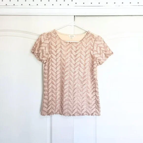 Weston (Anthropologie) Pink Gold Short Sleeve Applique Blouse Top, Size XS - Picture 4 of 8
